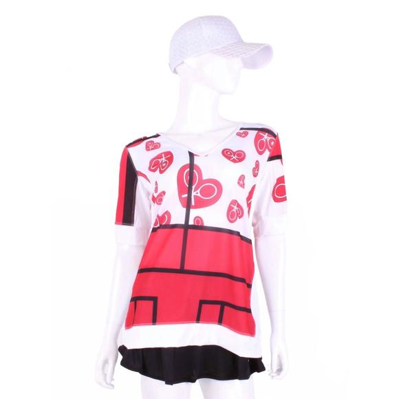 NEW LOVE LOVE TENNIS women's baggy vee tennis tee in mondrian